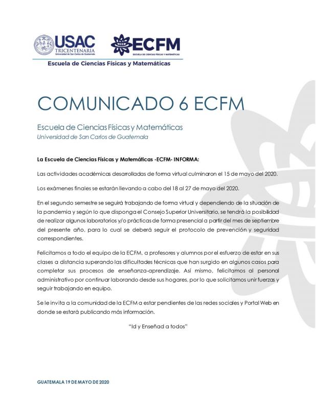 COMUNICADO ECFM - 18 MAYO 2020