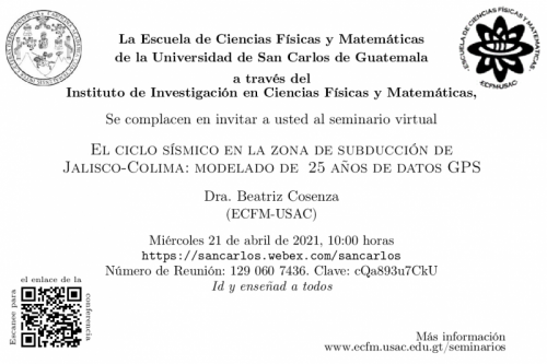invitación al seminario del 21 de abril sobre geofísica