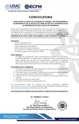 Convocatoria Auxiliar de Cátedra I, Departamento Matemática 2025