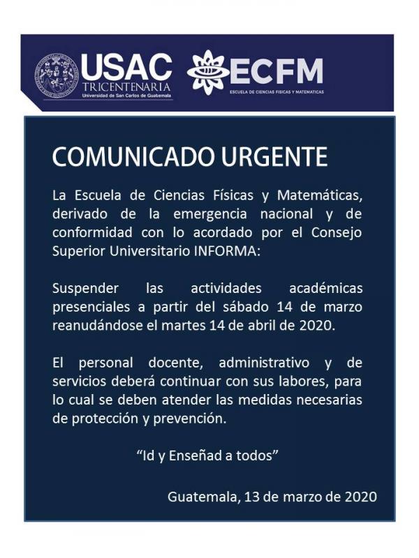 SUSPENSIÓN ACTIVIDADES ACADÉMICAS - ECFM