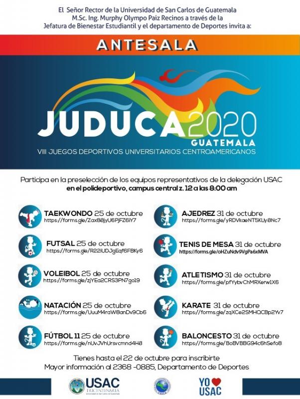 Participa en la preselección de los representantes de nuestra universidad en los juegos deportivos centroamericanos JUDUCA 2020 