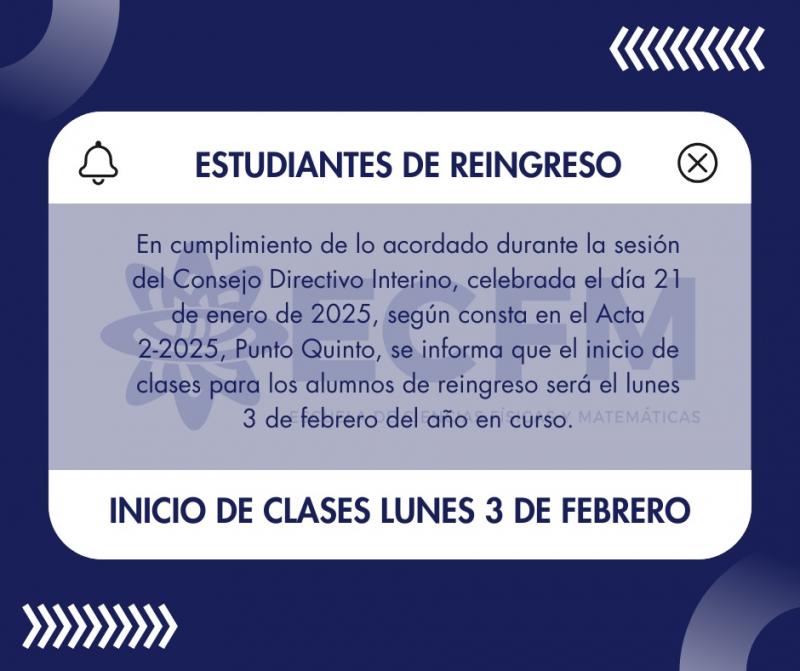 Inicio de clases estudiantes reingreso Primer Semestre 2025